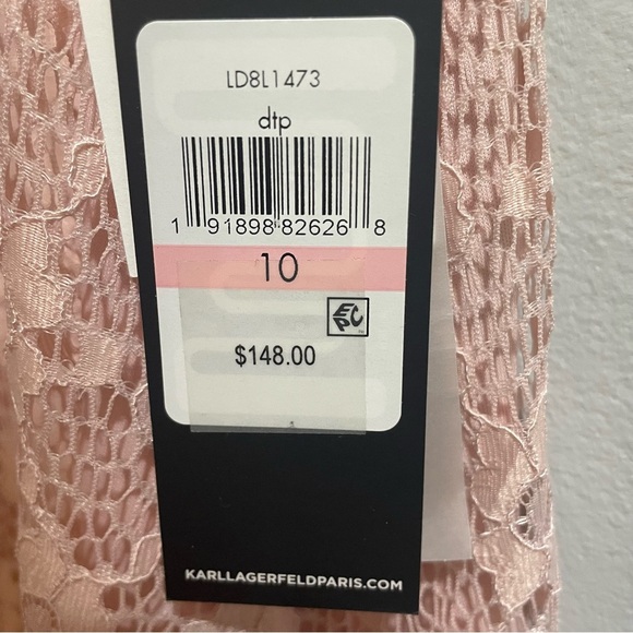 Karl Lagerfeld Paris Blush Pink sleeveless lace dress 10 pearl collar DEFECT - Picture 7 of 12